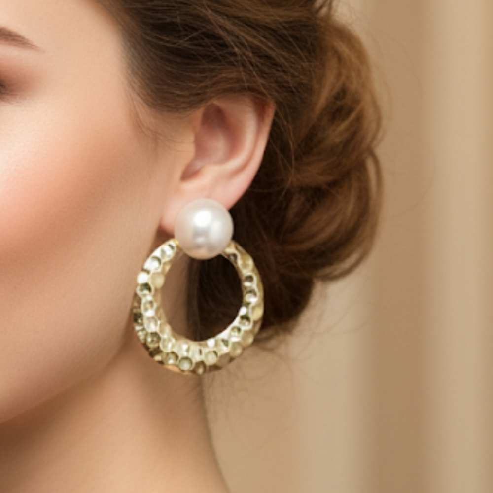 Bold Gold Hoop & Pearl Stud Earrings BY D’Bello – Statement Elegance NWT DD - Picture 1 of 8